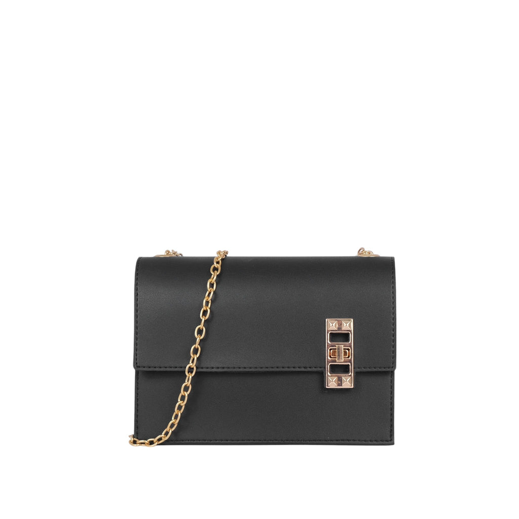 Luxe Crush Chain Shoulder Black Bag with Twist Lock