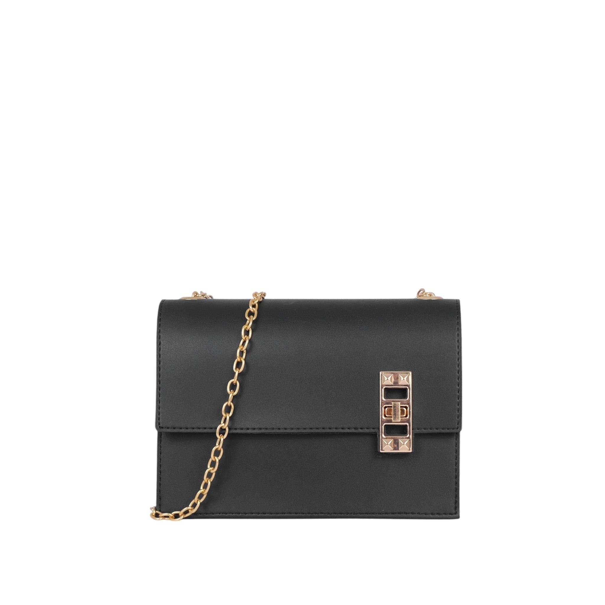 Luxe Crush Chain Shoulder Black Bag with Twist Lock