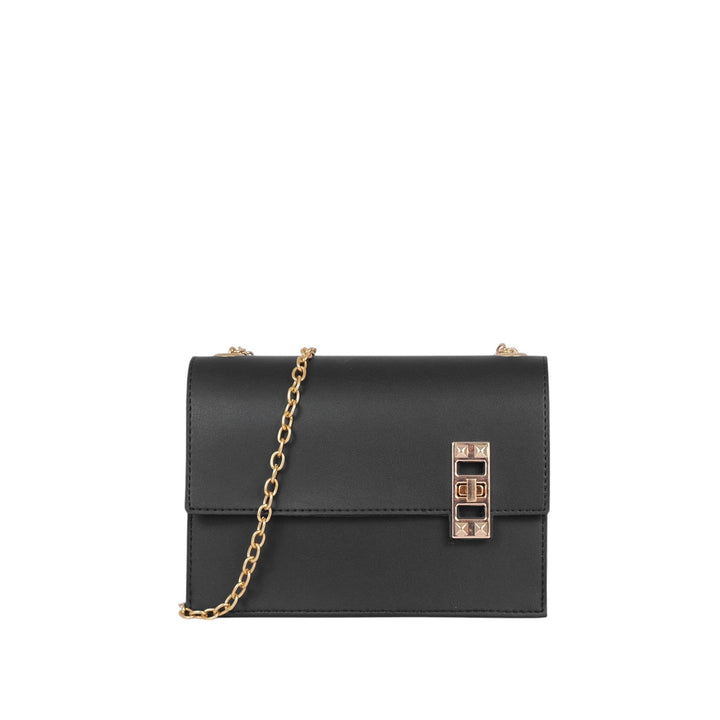 Chain Shoulder Black Bag with Twist Lock