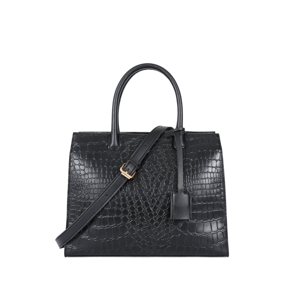 Luxe Crush Black Crocodile With Long Adjustable Handbag