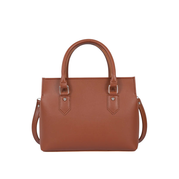 Women's Brown Faux Leather Small Satchel Handbag with Adjustable Shoulder Strap