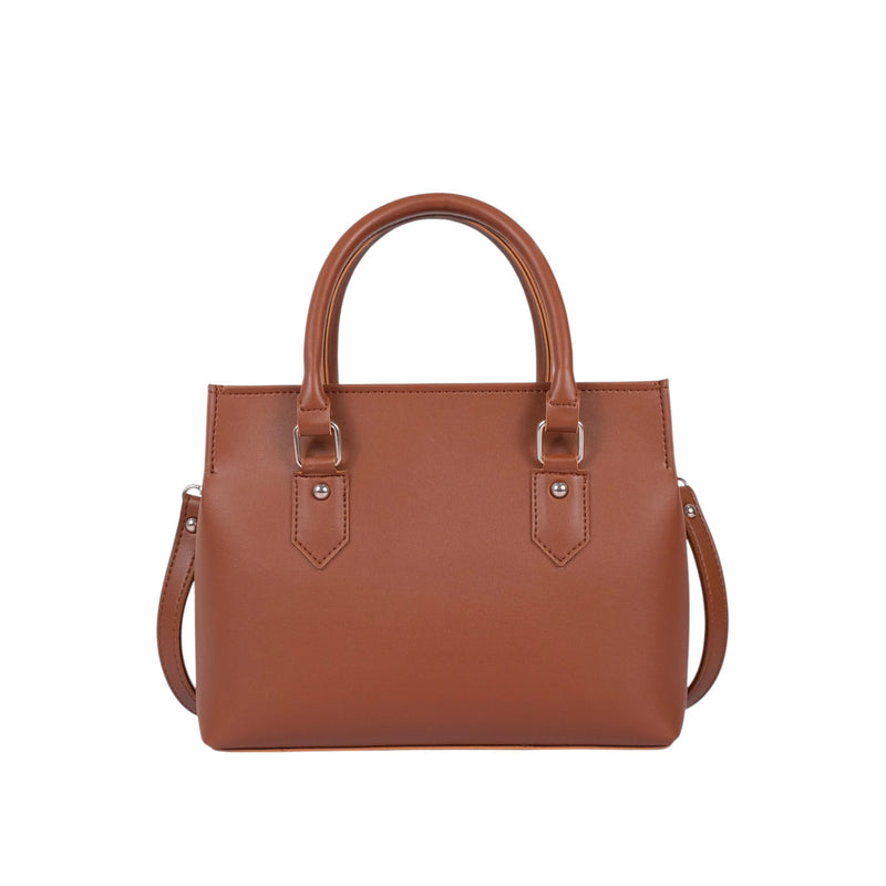 Women's Brown Faux Leather Small Satchel Handbag with Adjustable Shoulder Strap