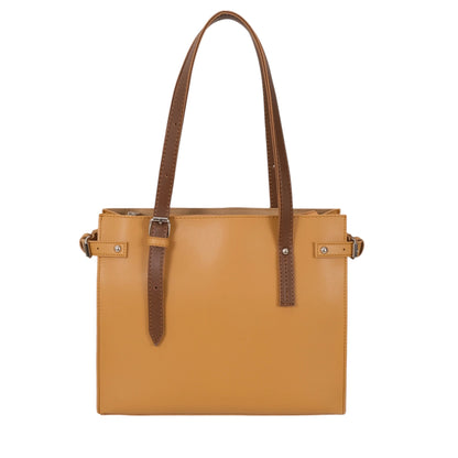 Women's Mustard Faux Leather Satchel Tote Bag Structured Base with Zipper Closure