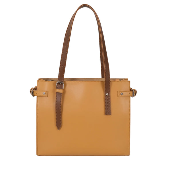 Women's Mustard Faux Leather Satchel Tote Bag Structured Base with Zipper Closure