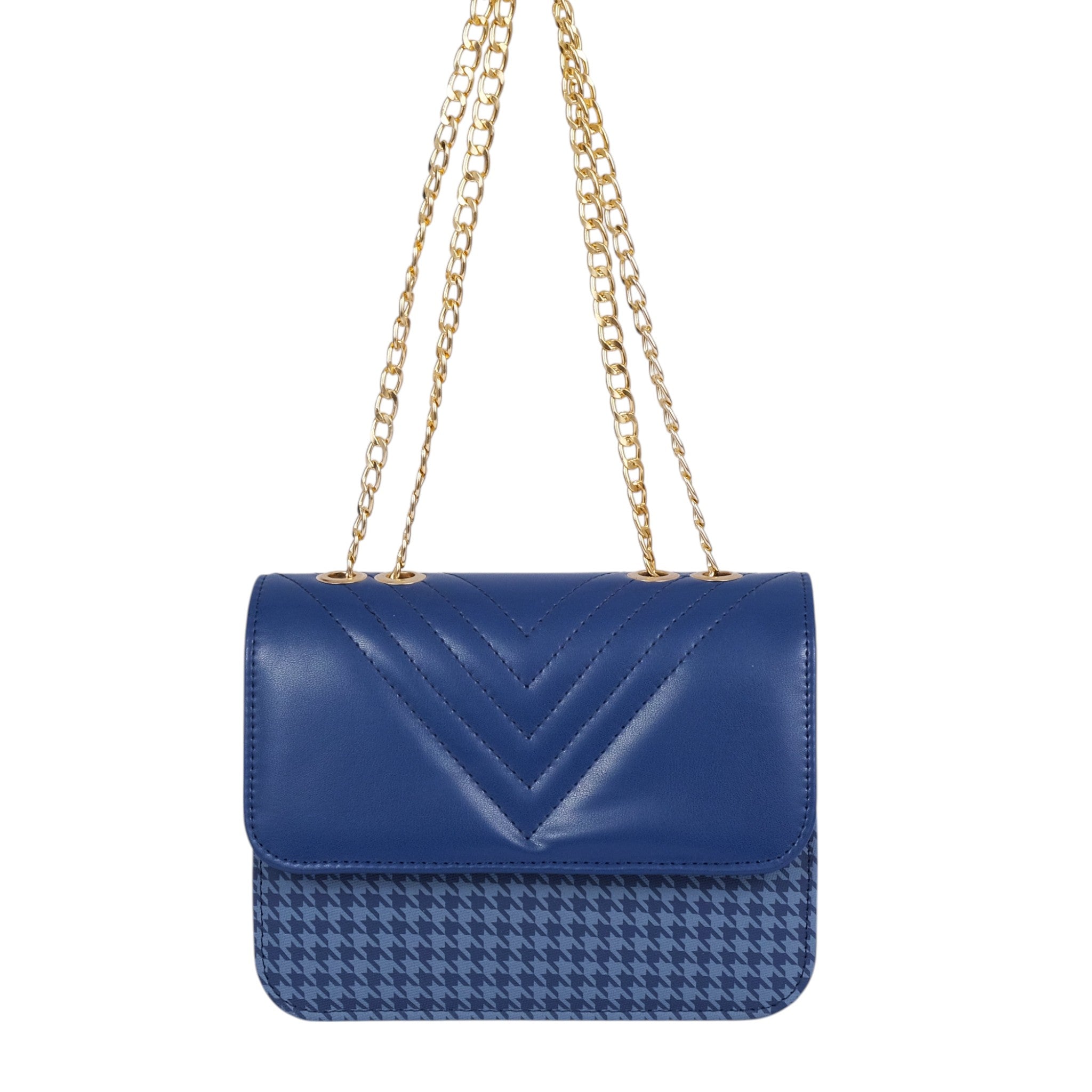 Luxe Crush Blue Faux Leather Houndstooth Chain Cross-Body Bag