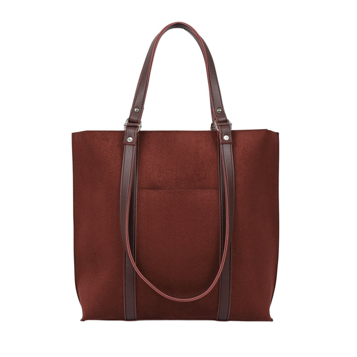 Dark Brown Suede Double-Handle Tote Bag