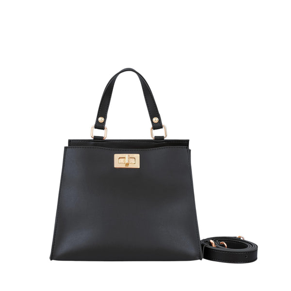 Women's Black Faux Leather Top-Handle Mini Bag with Twist-Lock Closure