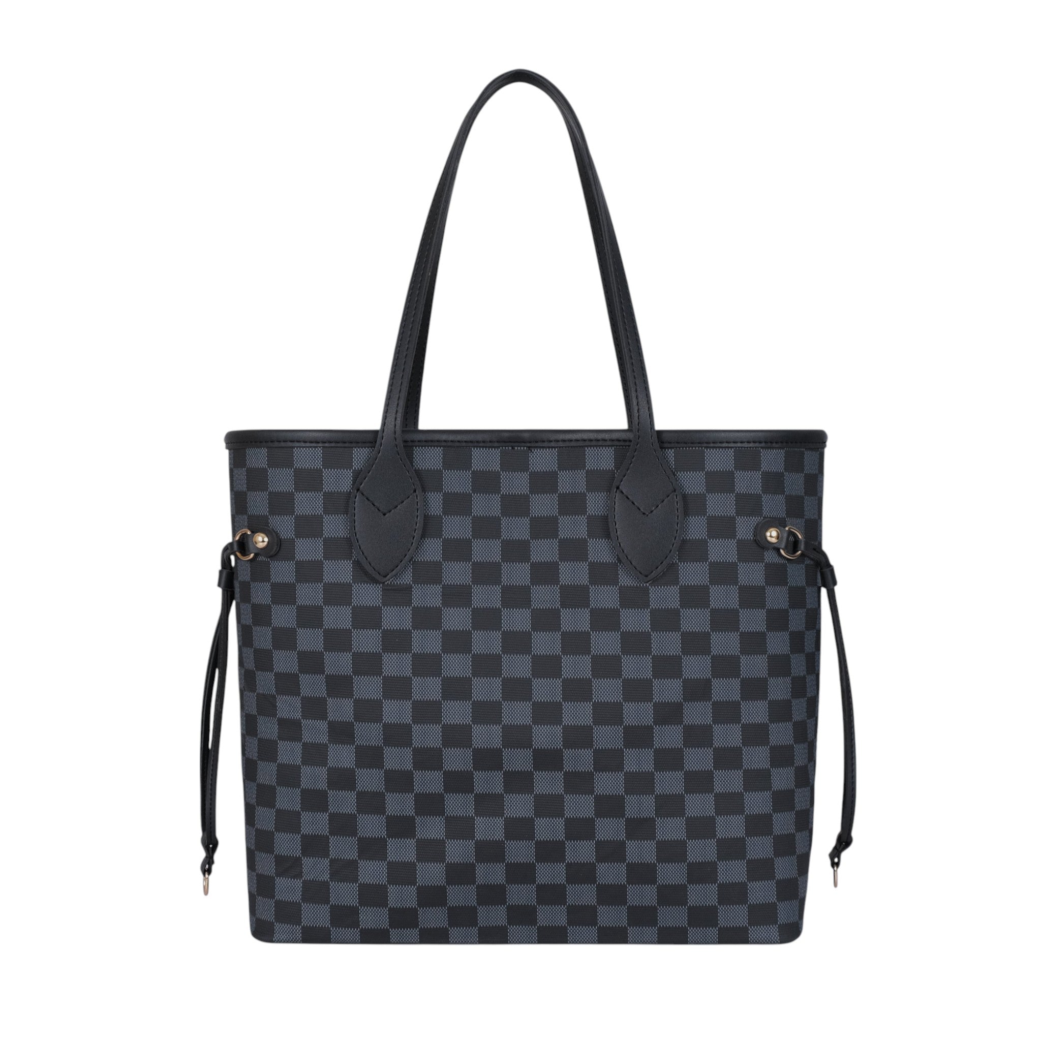 Luxe Crush Black Checkered Never full Tote Bag With Zipper Pocket