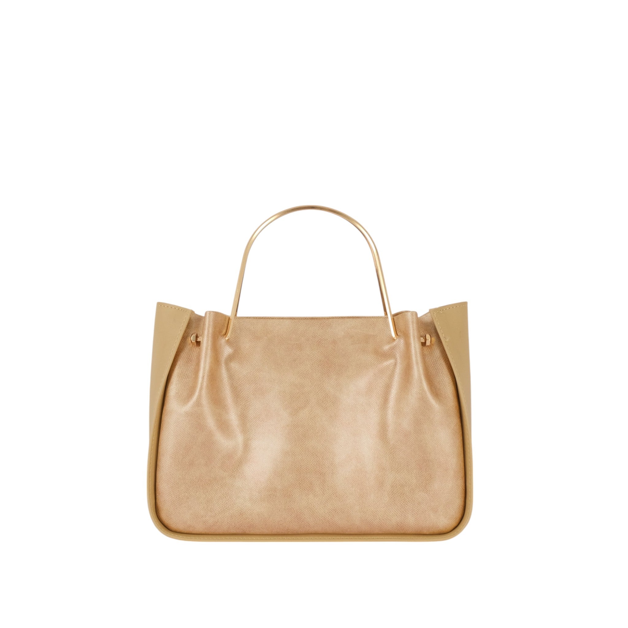 Luxe Crush Beige Metallic Handle Shoulder Bag With Zippered Pocket