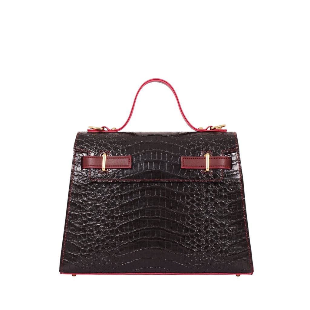 Luxe Crush Dark Brown Crocodile Cross-Body Bag With Top-Handle