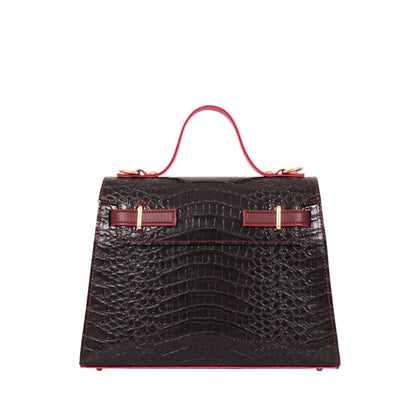 Dark Brown Crocodile Cross-Body Bag With Top-Handle