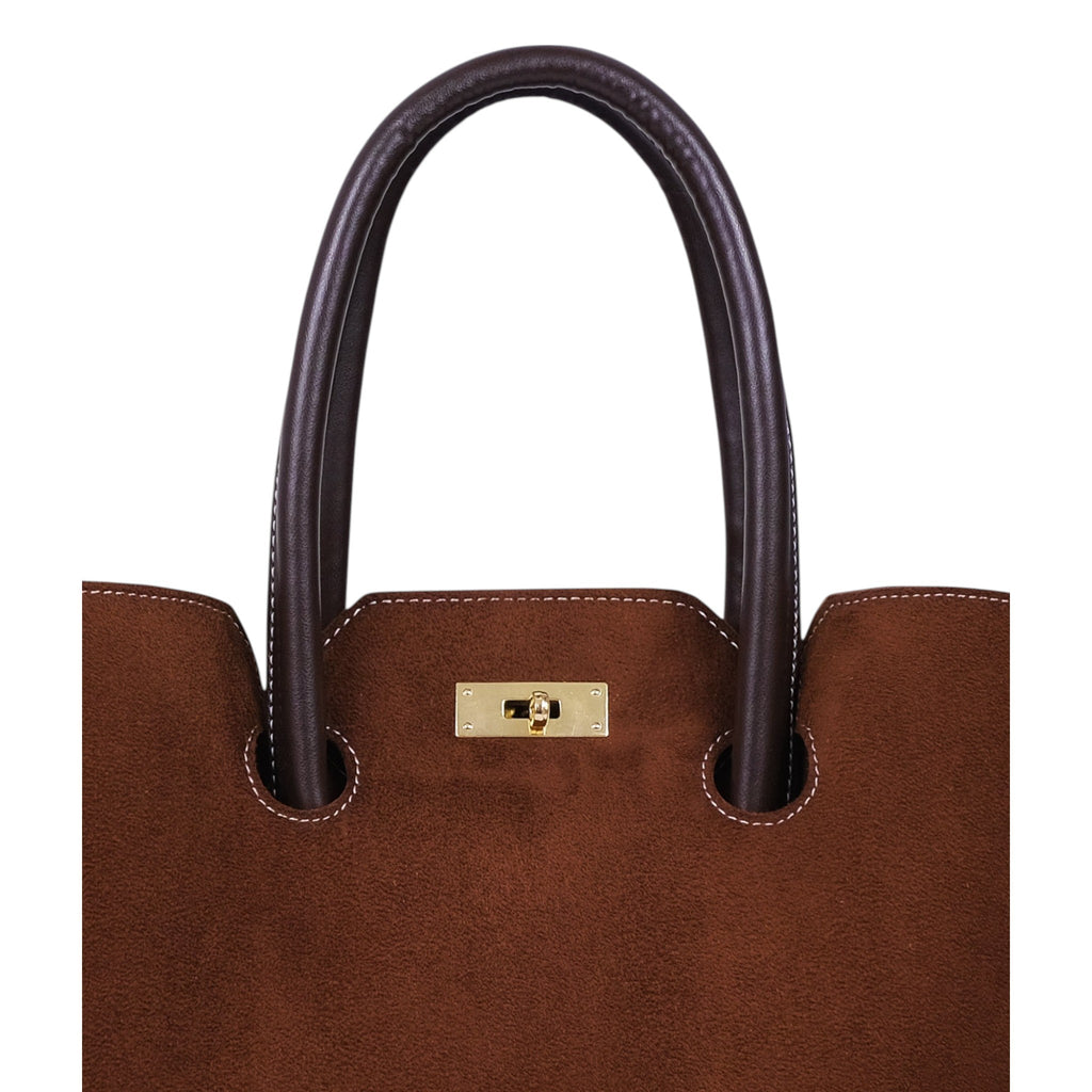 Luxe Crush Dark Brown Faux Leather Suede Tote Bag With Multiple Compartments