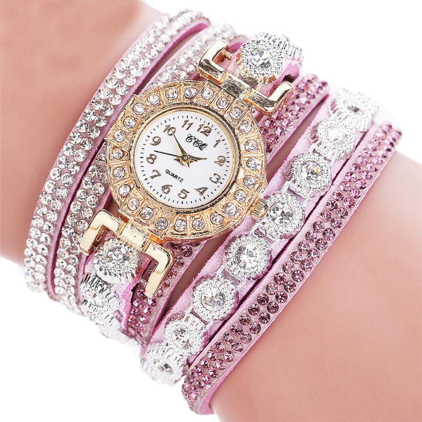 Luxe Crush Relogio masculino Women Quartz Women PU Leather Rhineston Bracelet Watches