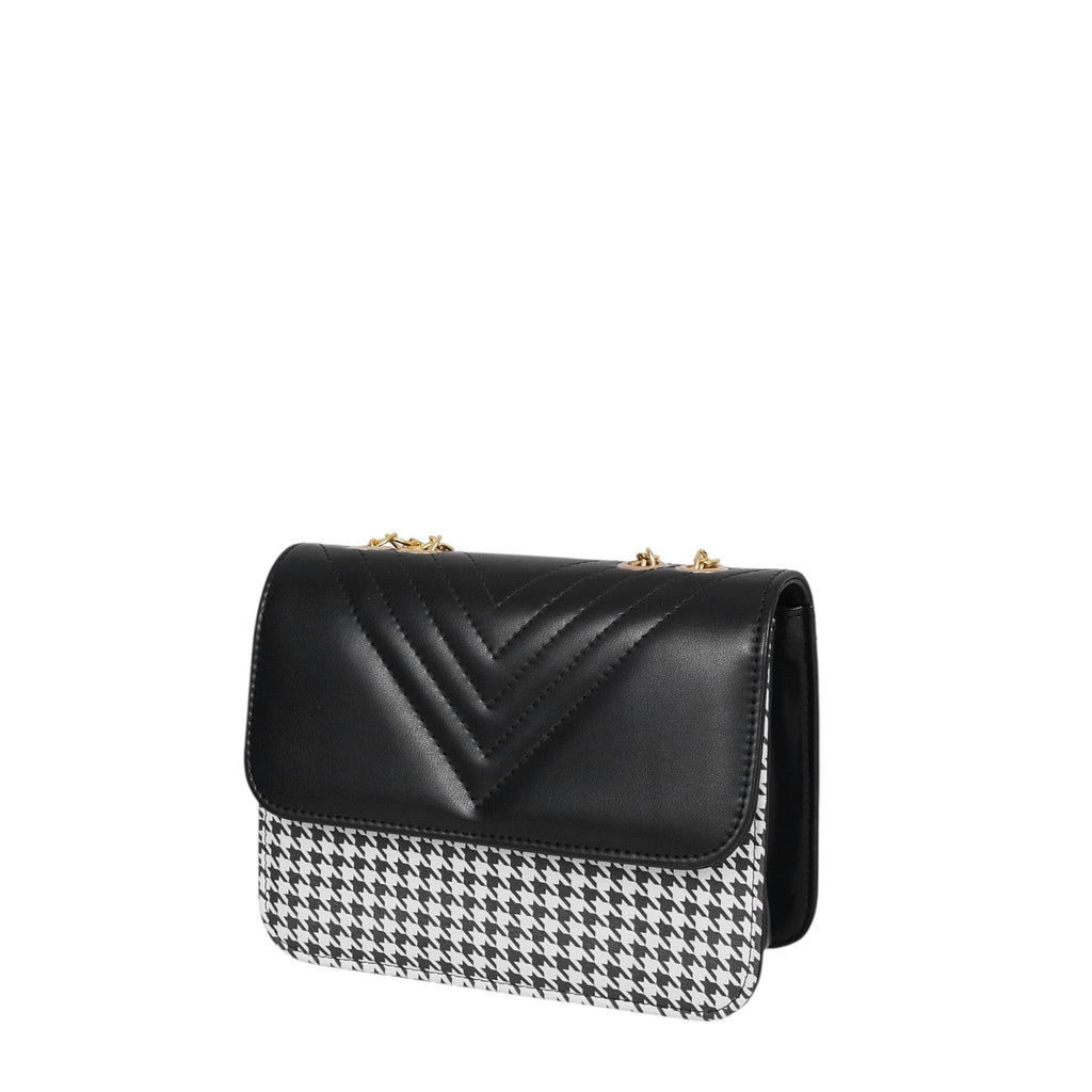 Luxe Crush Black Houndstooth Chain Cross-Body Bag