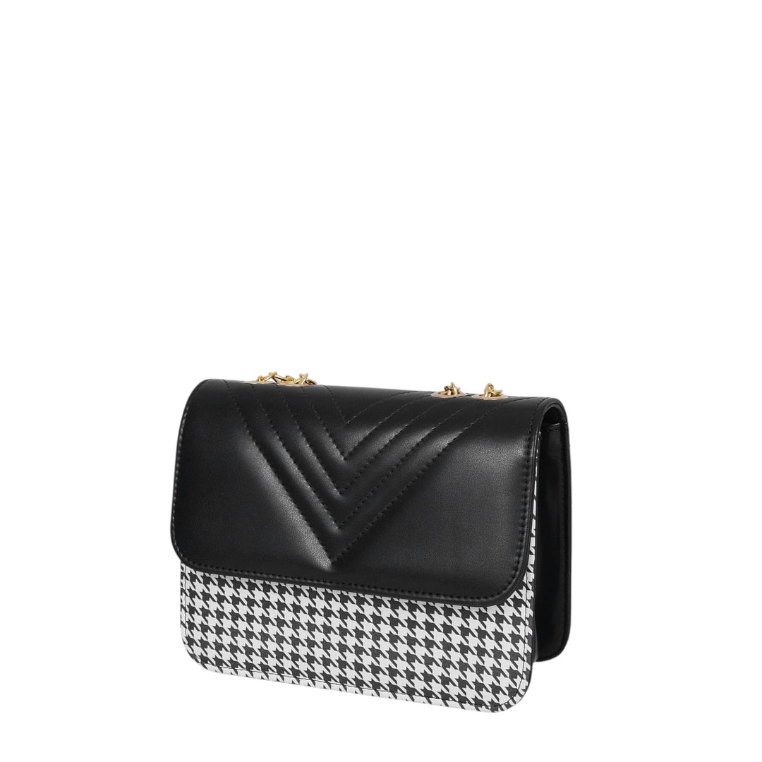 Black Houndstooth Chain Cross-Body Bag