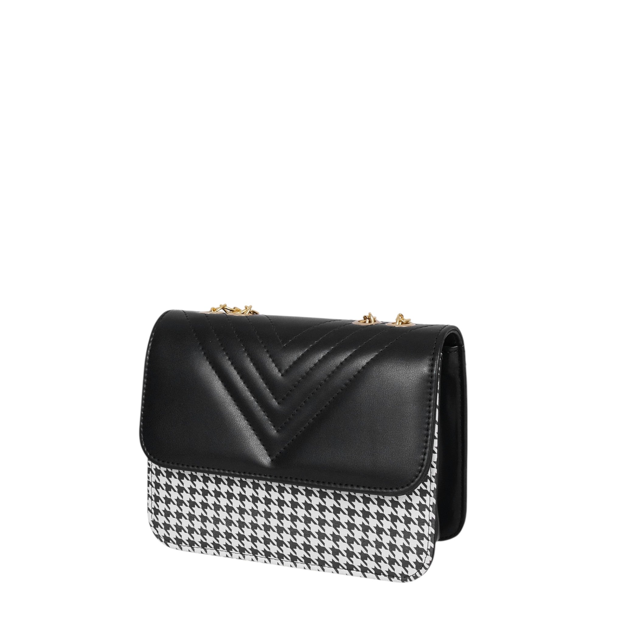 Luxe Crush Black Houndstooth Chain Cross-Body Bag