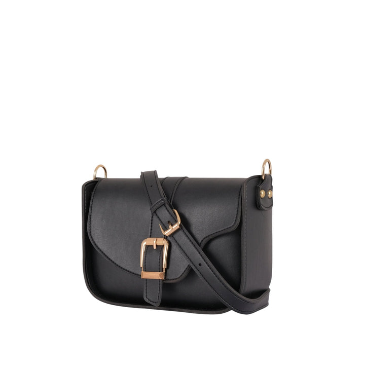 Black Faux Leather Along With Saddle Buckle Bag