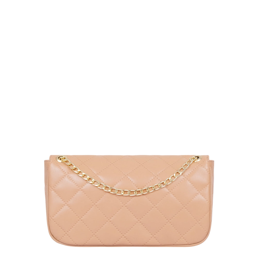 Luxe Crush Beige Quilted Small Shoulder Bag With Chain