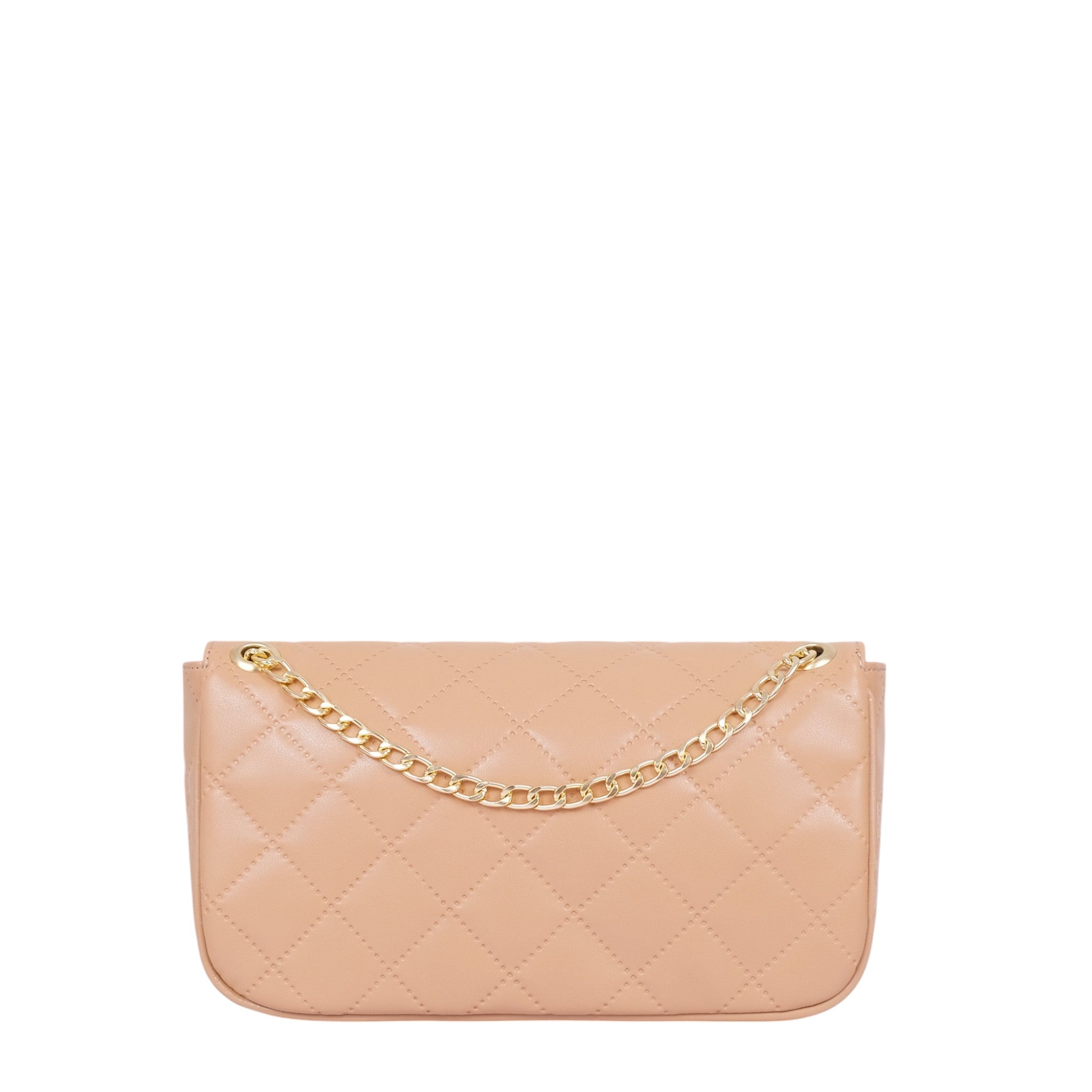 Luxe Crush Beige Quilted Small Shoulder Bag With Chain