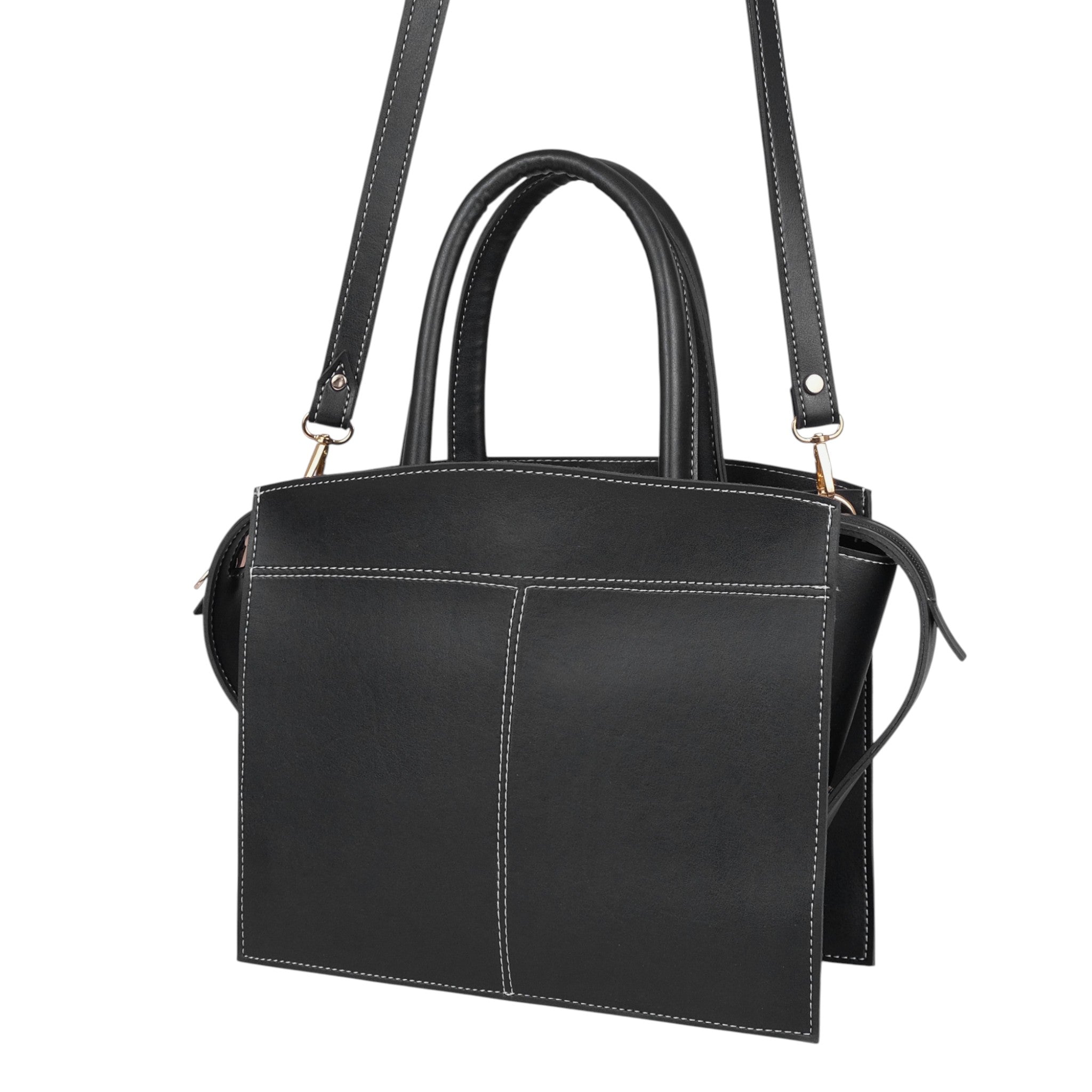 Luxe Crush Black Trapeze Top-Handle Bag