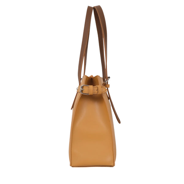 Women's Mustard Faux Leather Satchel Tote Bag Structured Base with Zipper Closure