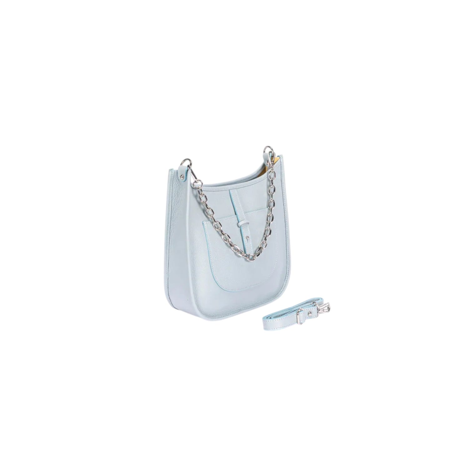 Powder Blue Leather Women's Handbag with Chain Shoulder Strap