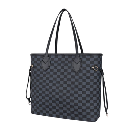 Black Checkered Never full Tote Bag With Zipper Pocket
