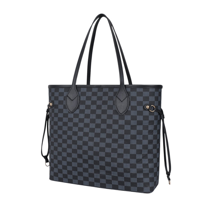 Black Checkered Never full Tote Bag With Zipper Pocket