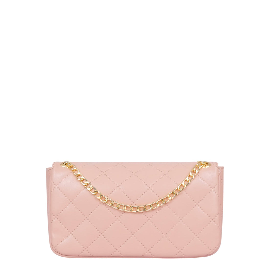 Baby Pink Quilted Small Shoulder Bag With Long Chain Handle