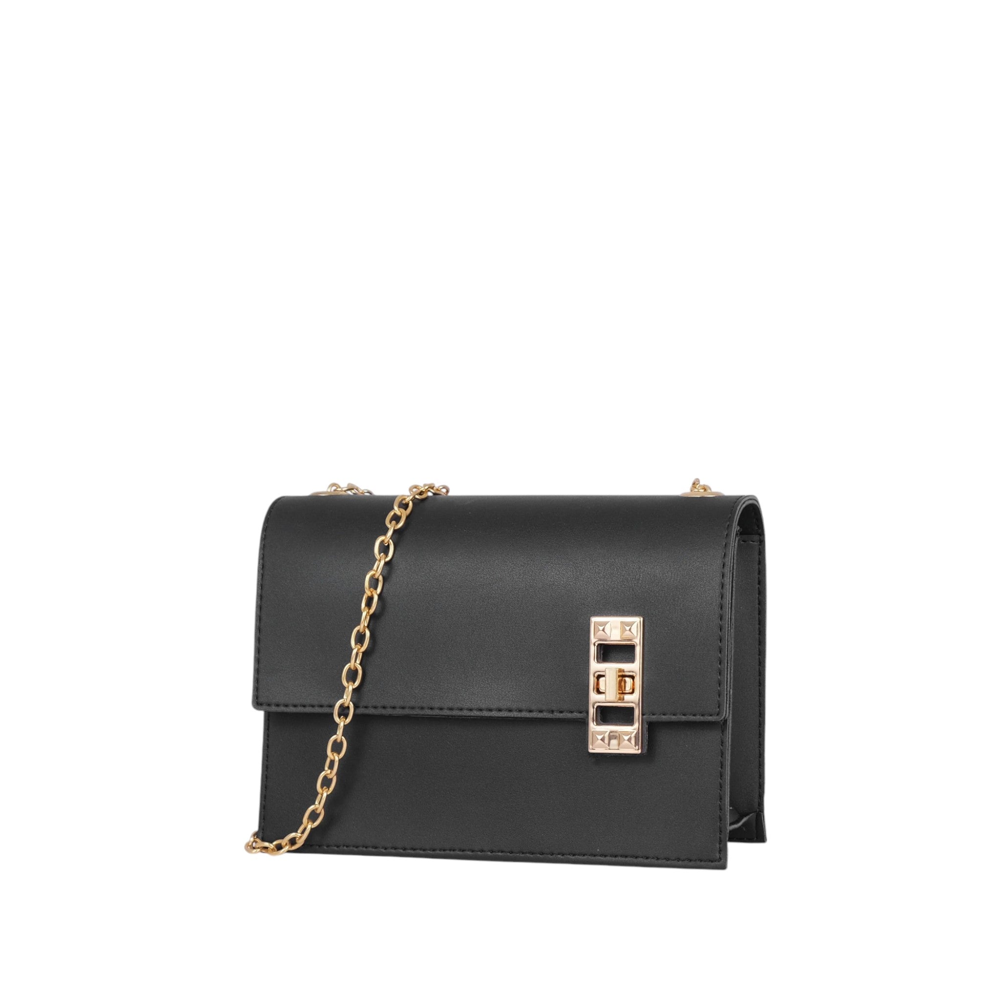 Luxe Crush Chain Shoulder Black Bag with Twist Lock