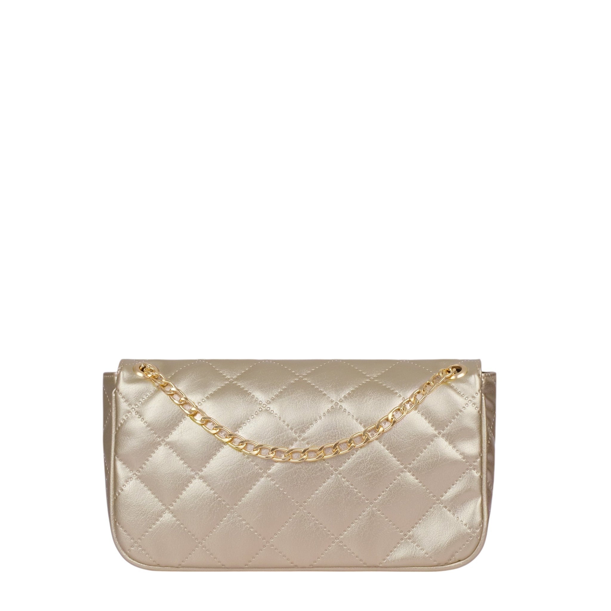 Luxe Crush Golden Quilted Small Shoulder Bag With Long Chain Handle