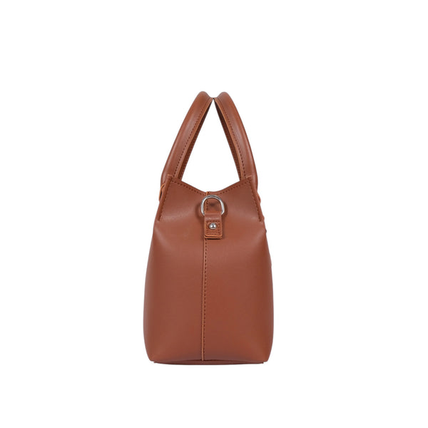 Women's Brown Faux Leather Small Satchel Handbag with Adjustable Shoulder Strap