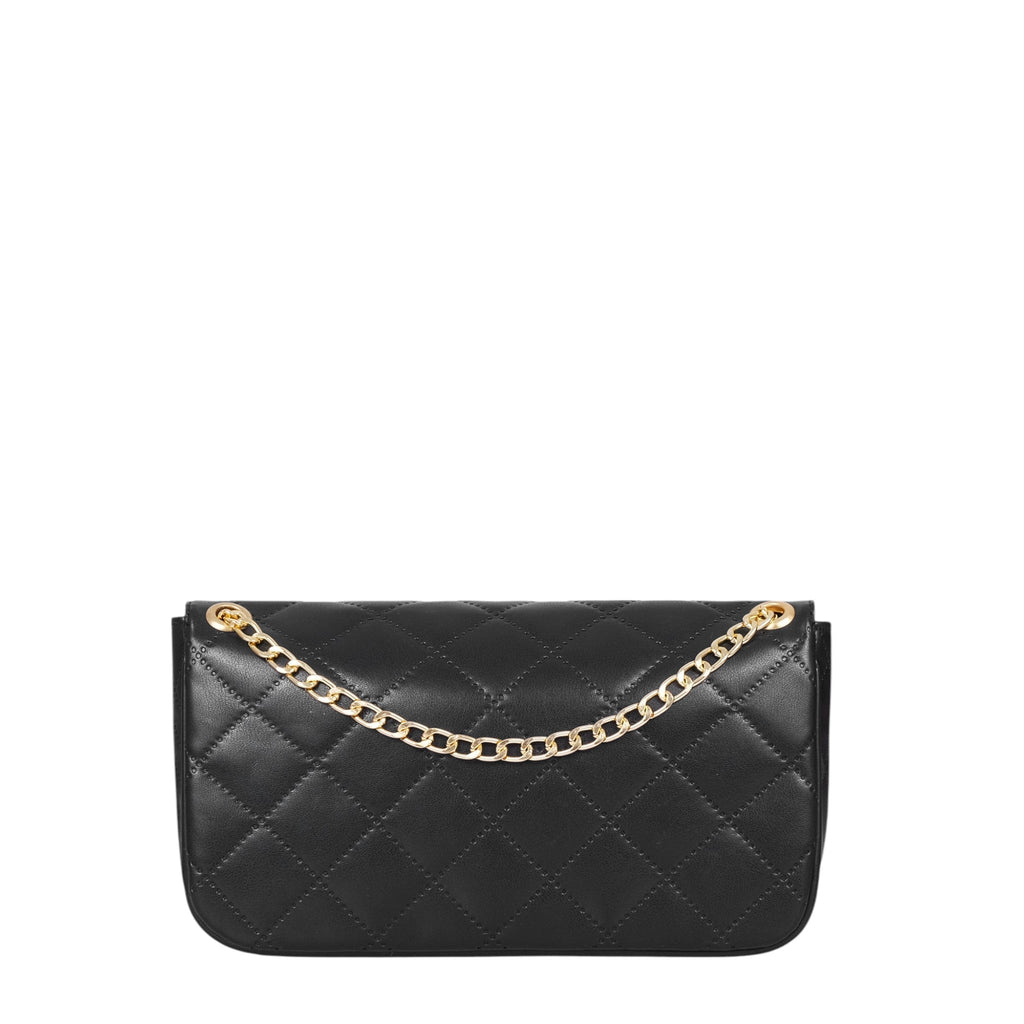 Luxe Crush Black Faux Leather Quilted Small Shoulder Bag With Chain