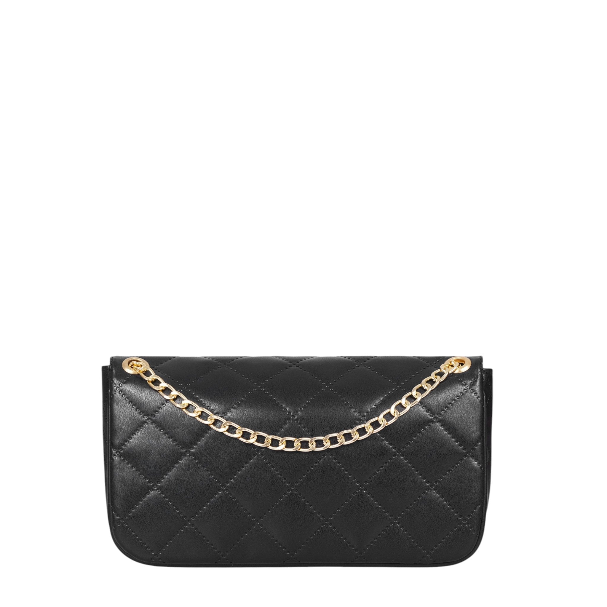 Luxe Crush Black Faux Leather Quilted Small Shoulder Bag With Chain