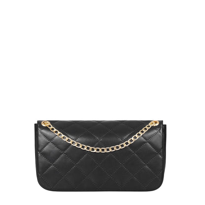 Black Faux Leather Quilted Small Shoulder Bag With Chain
