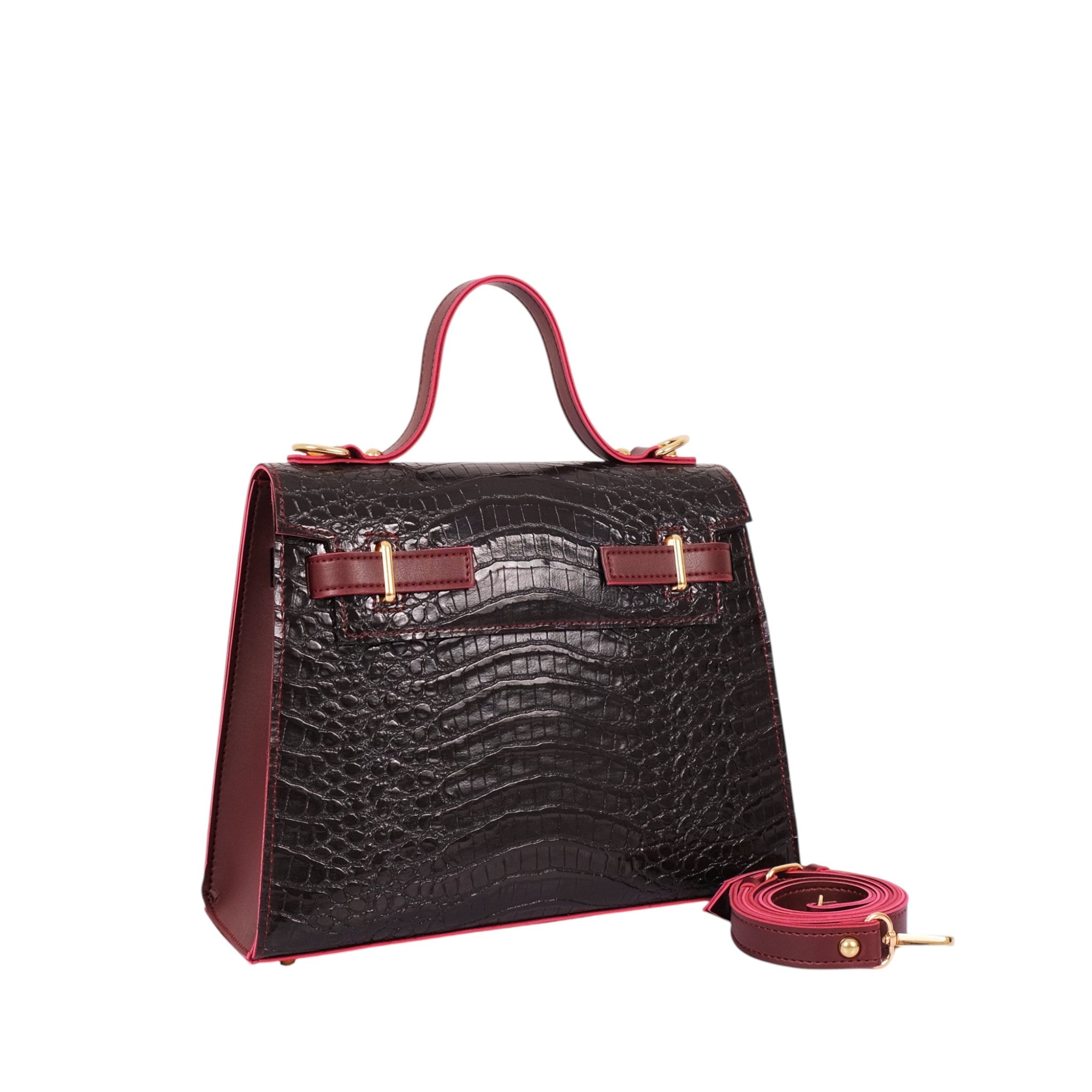 Luxe Crush Dark Brown Crocodile Cross-Body Bag With Top-Handle