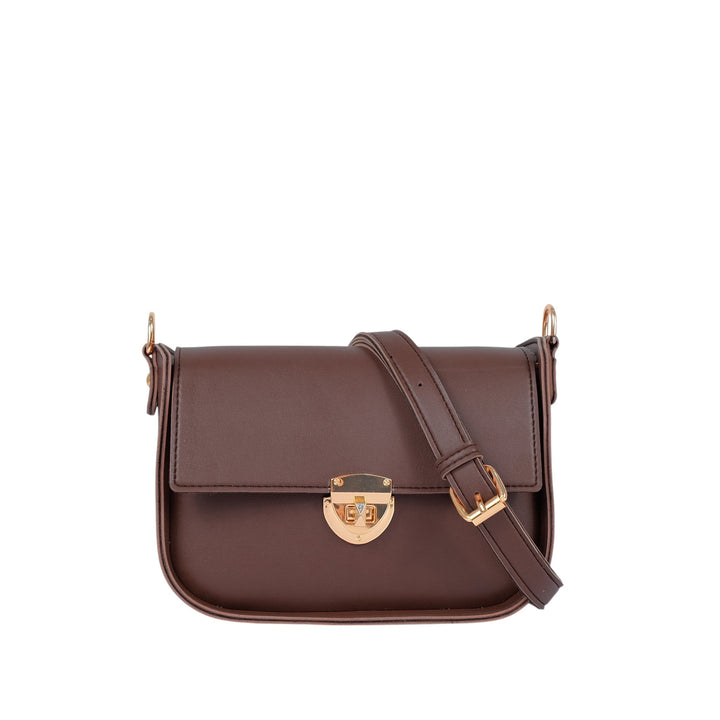 Baubles Bags Brown Faux Leather Saddle Bag With Twist Lock