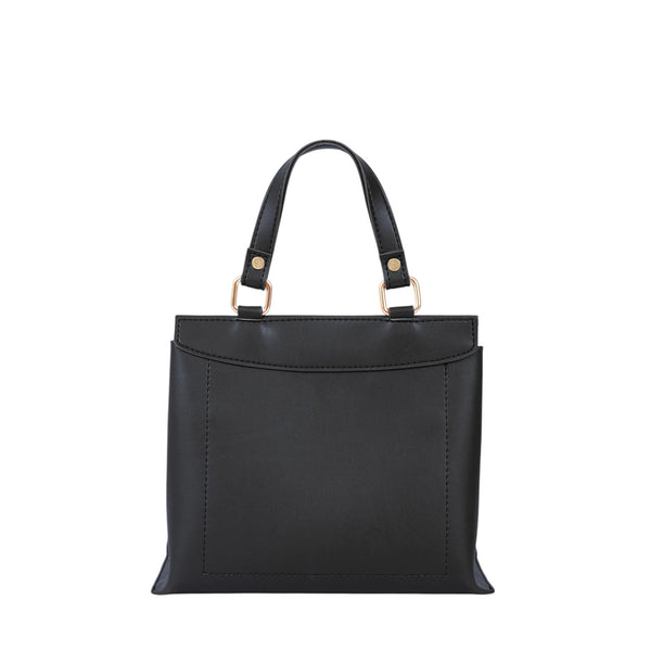 Women's Black Faux Leather Top-Handle Mini Bag with Twist-Lock Closure