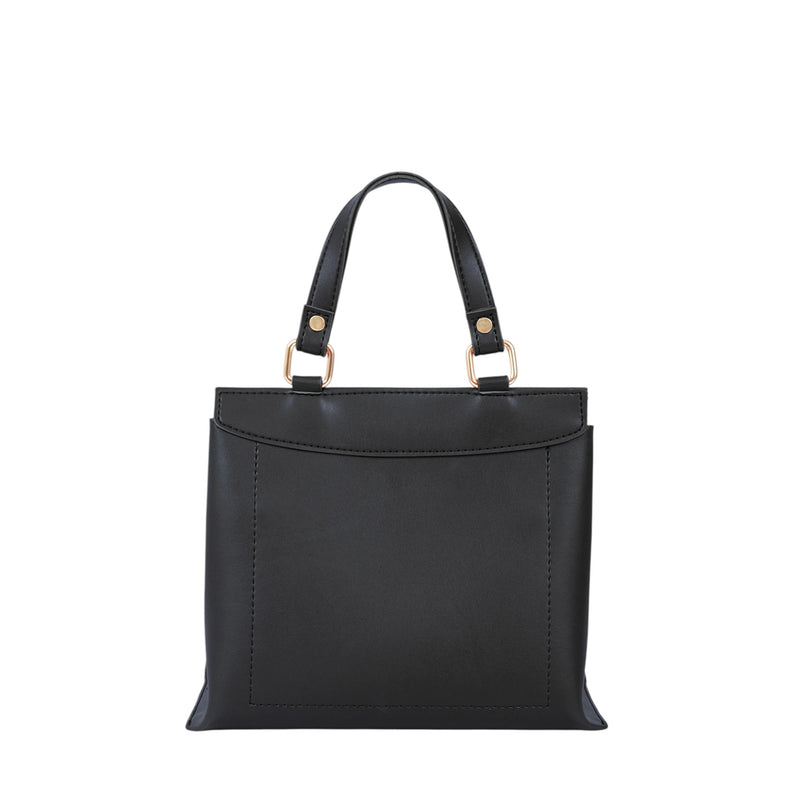 Women's Black Faux Leather Top-Handle Mini Bag with Twist-Lock Closure