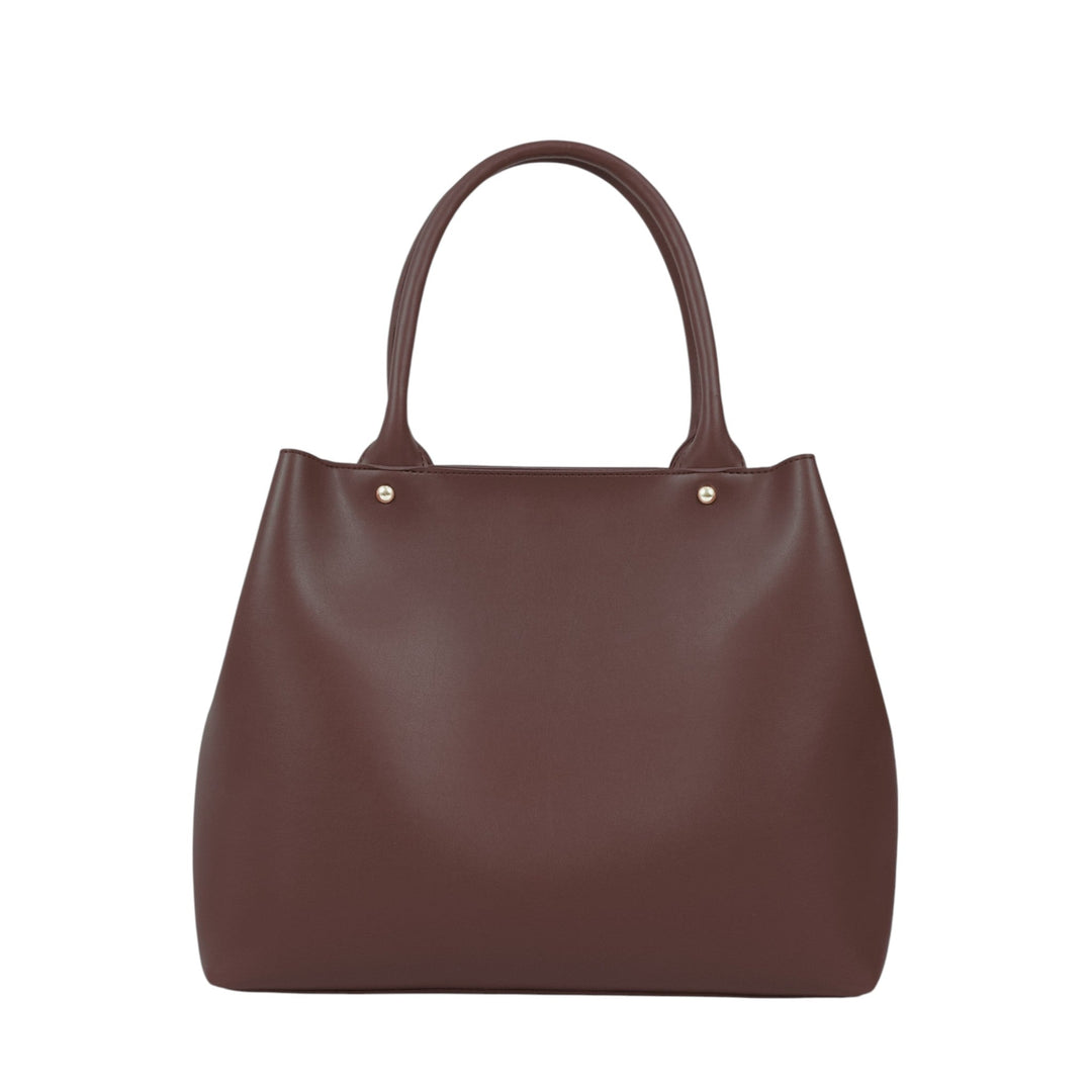 Dark Brown Zipper With Short Handle Bag