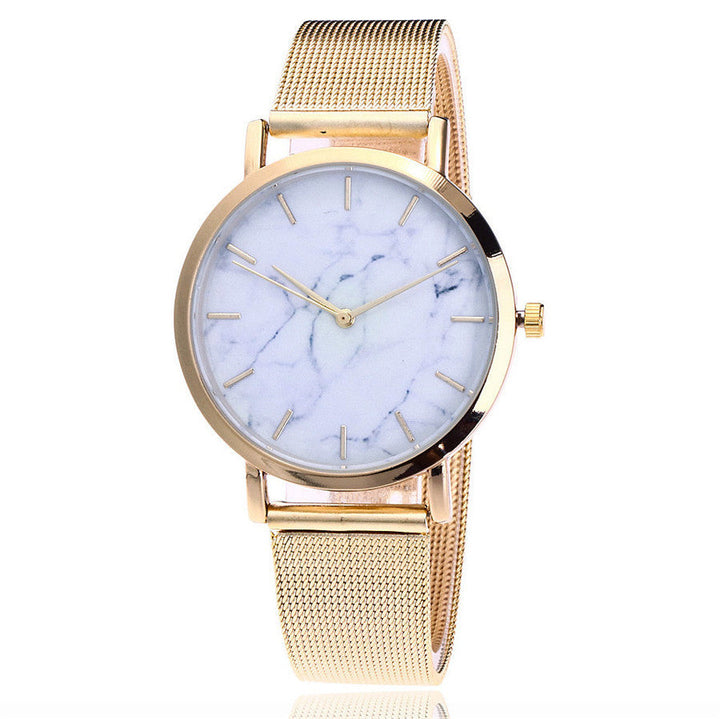 Silver and Gold mesh band creative marble wristwatch casual women quartz watches