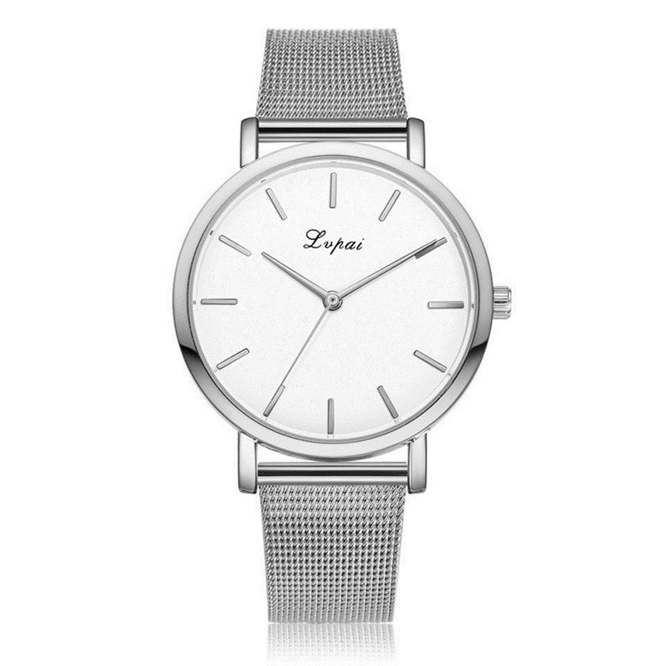 Luxe Crush Silver and Gold Mesh Band Creative Marble Wristwatch Casual Women