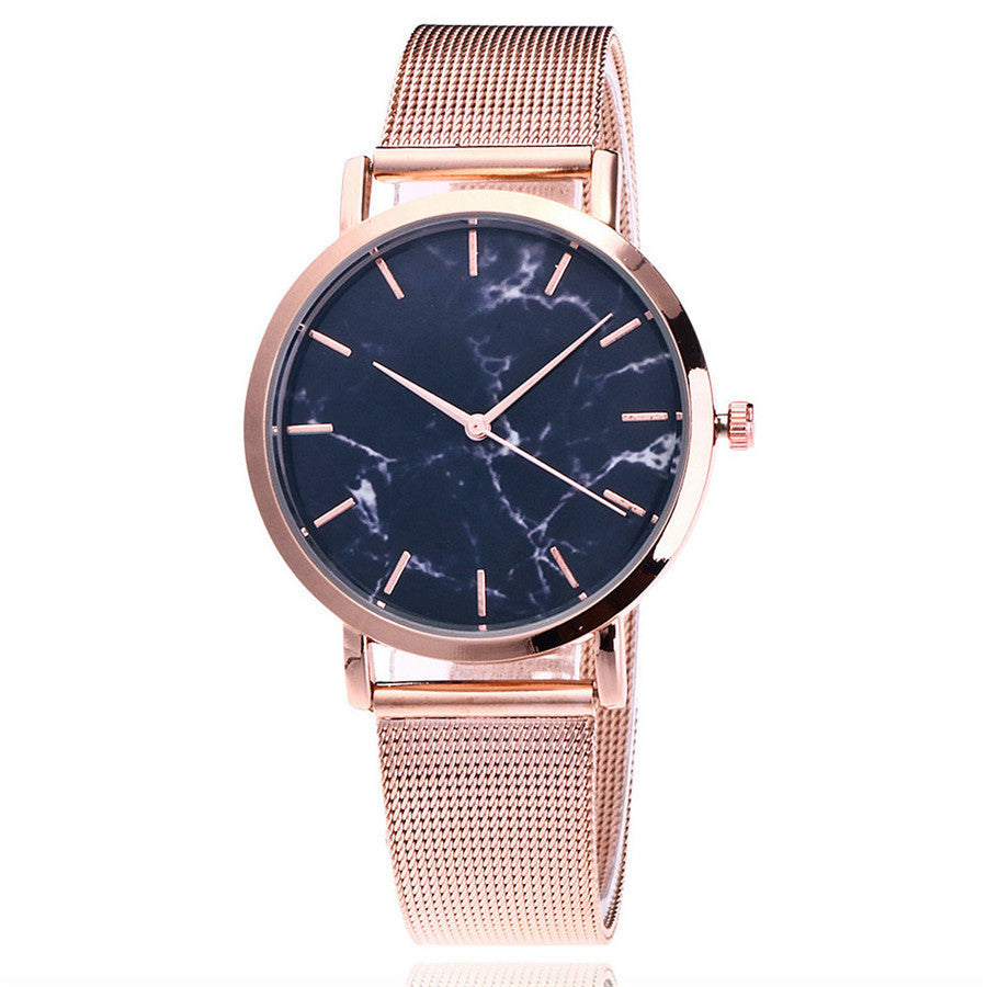 Silver and Gold mesh band creative marble wristwatch casual women quartz watches