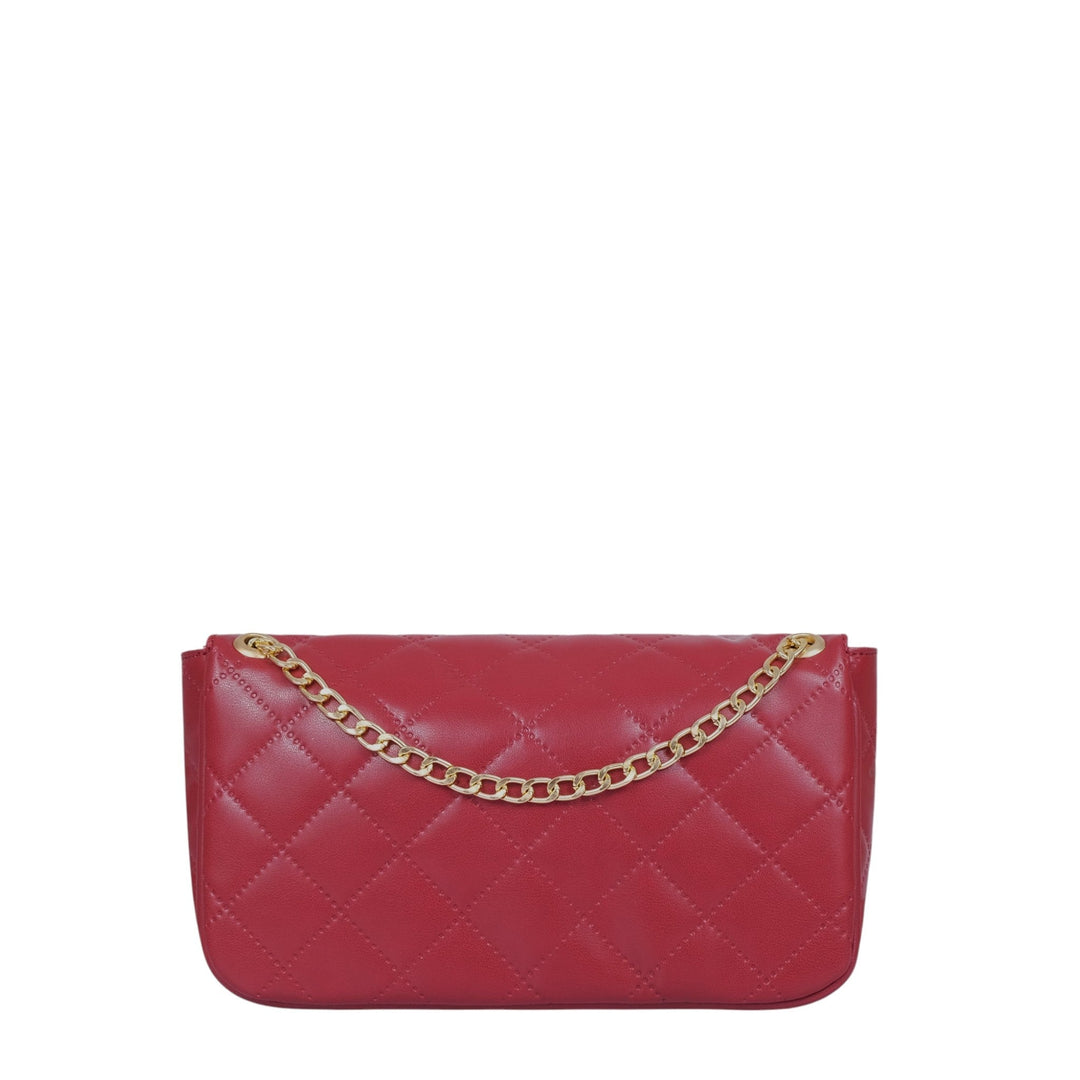 Maroon Quilted Medium Shoulder Bag With Chain
