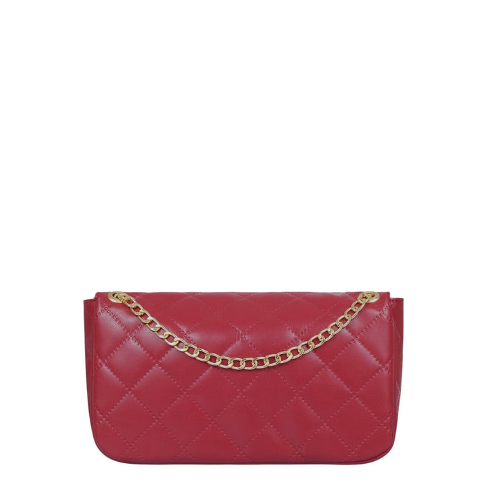 Maroon Quilted Medium Shoulder Bag With Chain