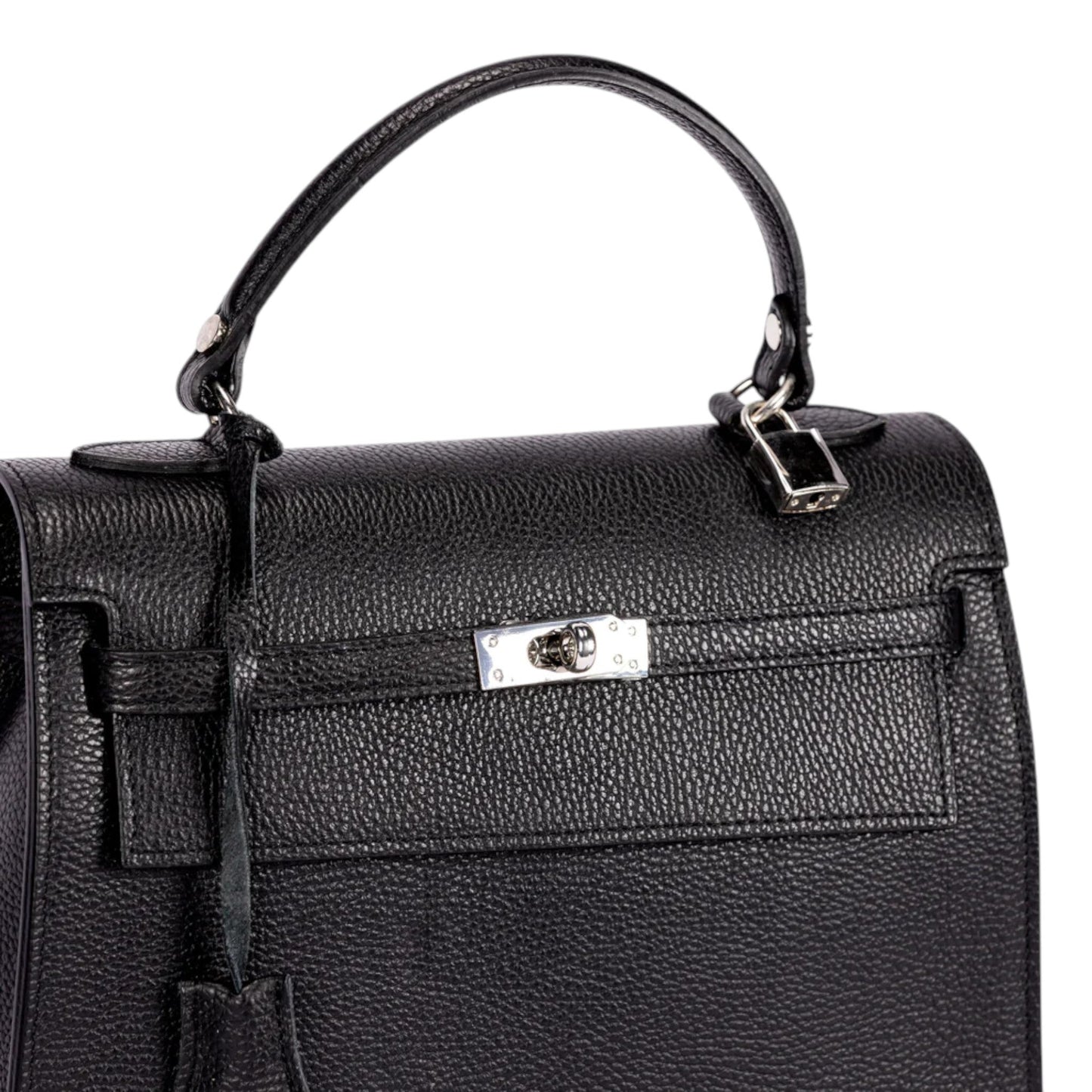 Black Elena Ladies Handbag with Silver Accents with Elegant Gold Bottom