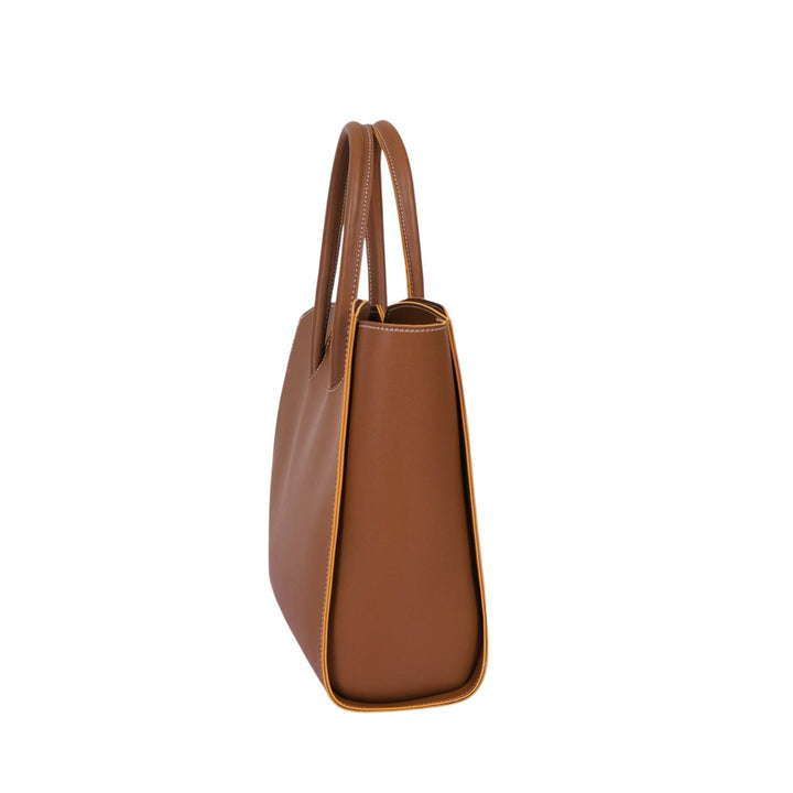 Brown Faux Leather Tote Bag With Multiple Compartments