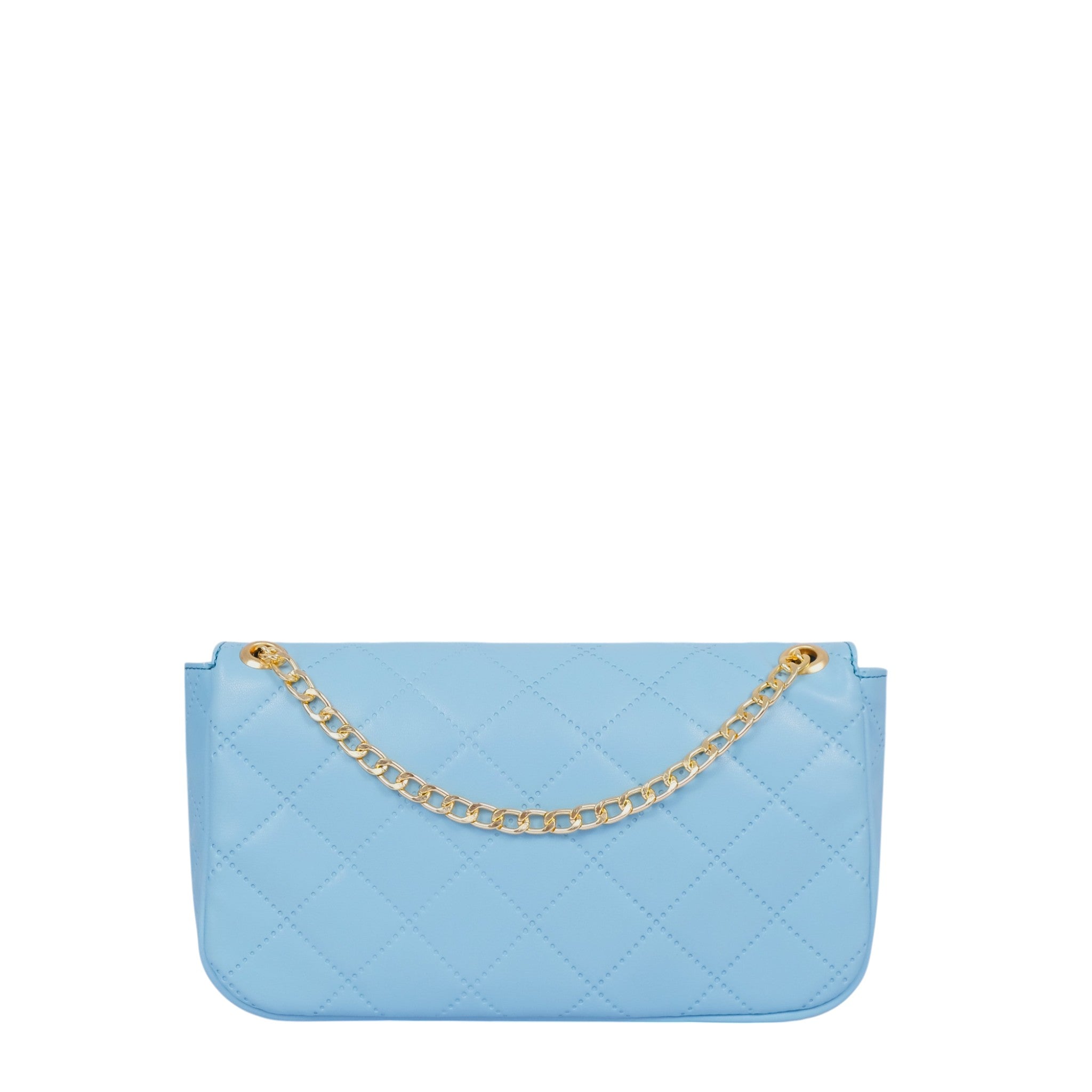 Luxe Crush Sky Blue Faux Leather Quilted Shoulder Bag With Long Chain Handle
