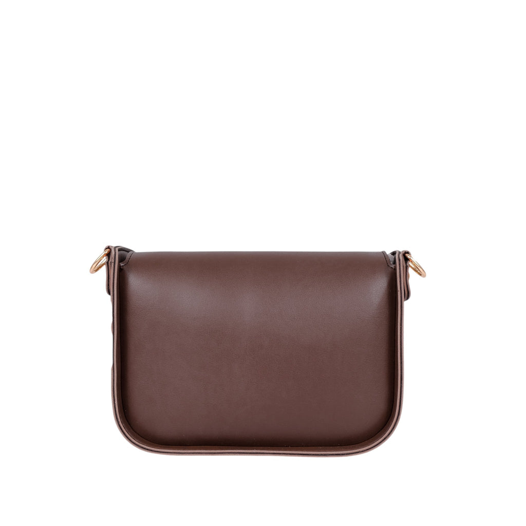 Luxe Crush Brown Faux Leather Saddle Bag With Twist Lock