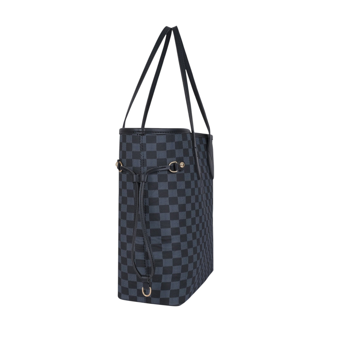 Black Checkered Never full Tote Bag With Zipper Pocket